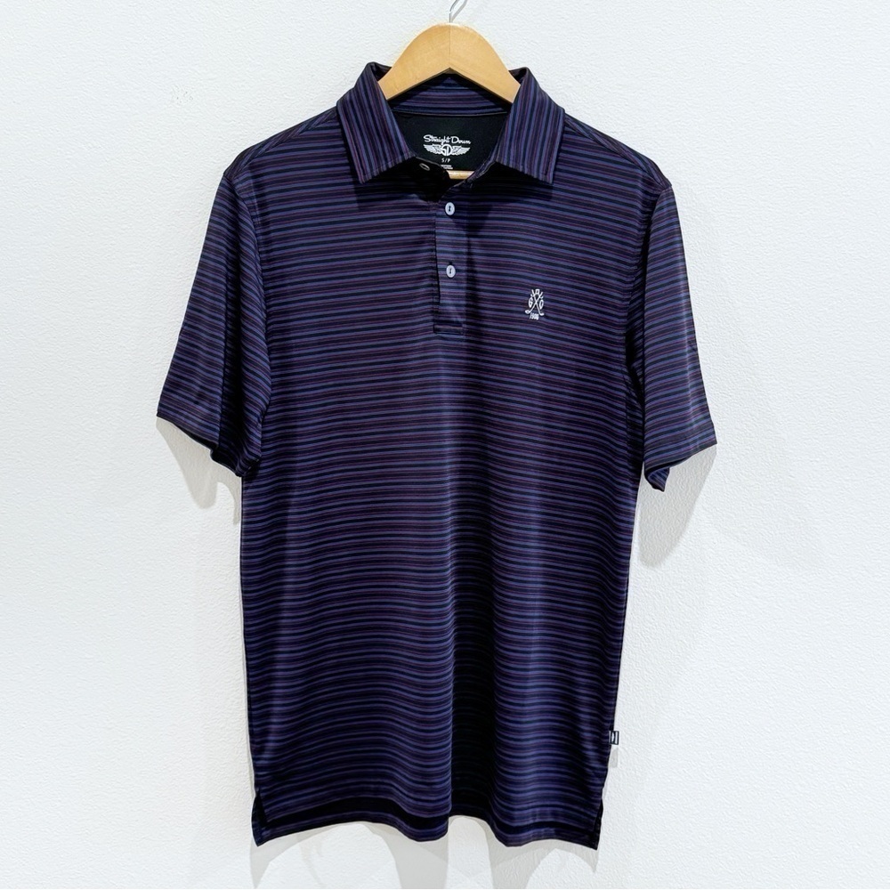 Straight Down Black And Purple Striped Polo Golf Shirt Size S